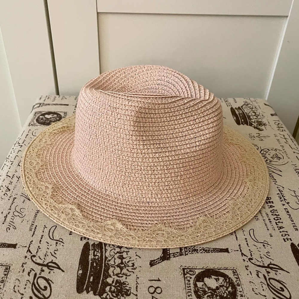 Pink hat w/ lace trim